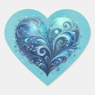 Extravagantes Valentinherz in Blau und Türkis Herz-Aufkleber