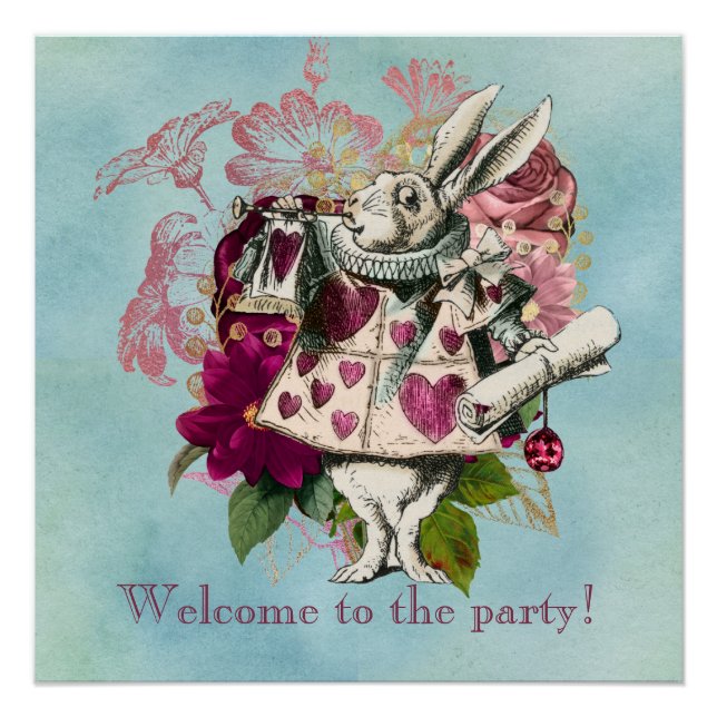 Extravagantes Wonderland Weißes Kaninchen-Party Poster (Vorderseite)