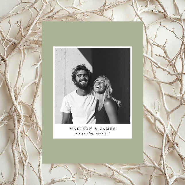 Extrem minimale Lässige Foto Sage Green Wedding Save The Date (Von Creator hochgeladen)