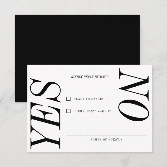 Extrem minimale Typografie Schwarz-weiße Hochzeit RSVP Karte (Vorne/Hinten)