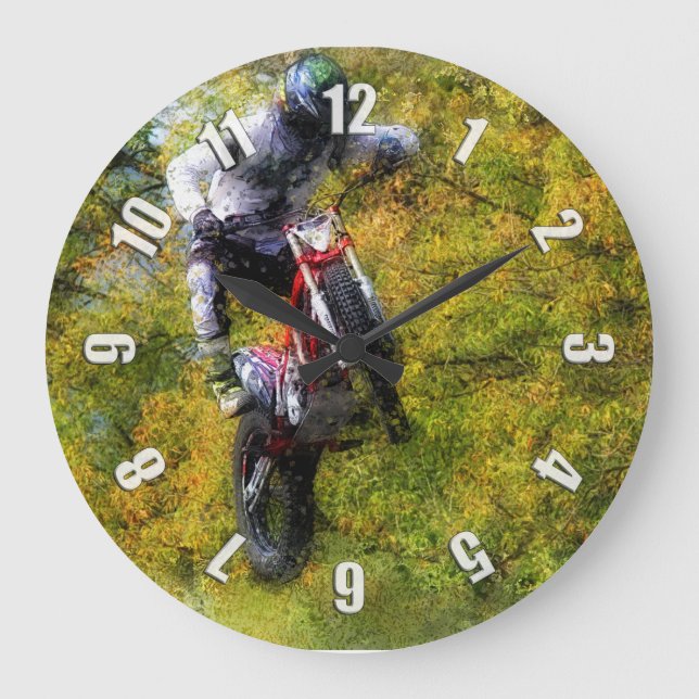Extreme Biker - Dirt Bike Rider Große Wanduhr (Vorderseite)