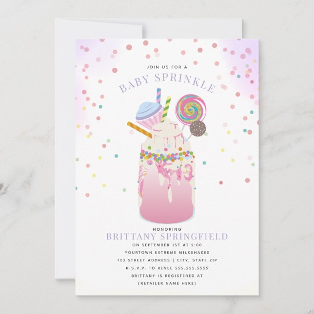 Extreme Crazy Milkshake Girl Babydusche Sprinkle  Einladung (Vorderseite)