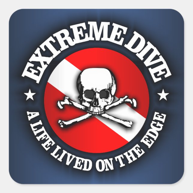 Extreme Dive (Schädel) Quadratischer Aufkleber (Vorderseite)