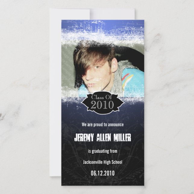 Extreme Grunge Blue Black Abschluss Fotokarte Ankündigung (Vorderseite)