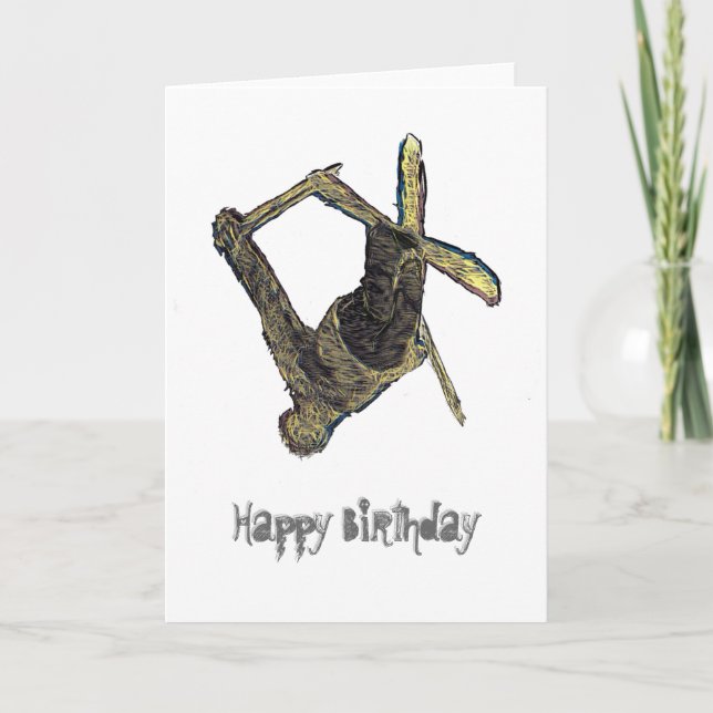 Extreme Ski Happy Birthday Card (weiß) Karte (Vorderseite)