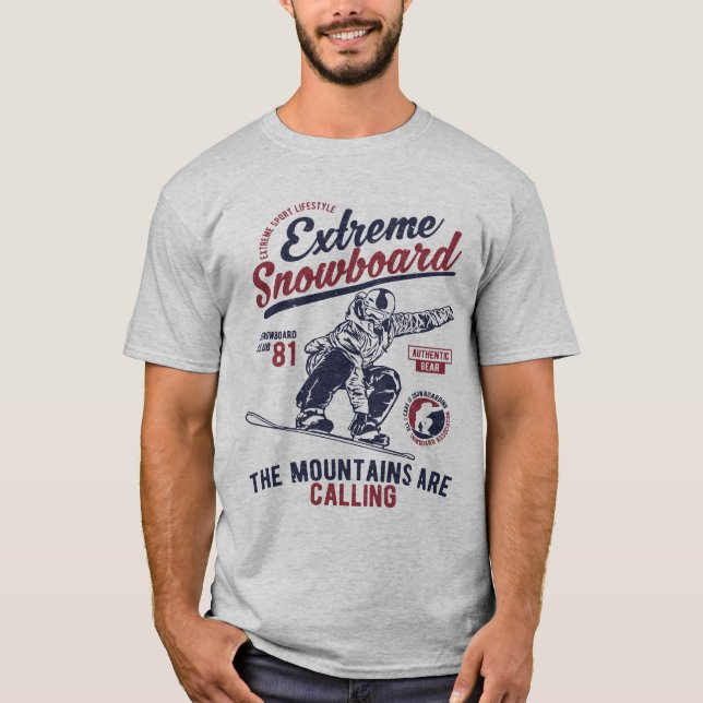 Extreme Snowboard, die Berge rufen T-Shirt (Vorderseite)