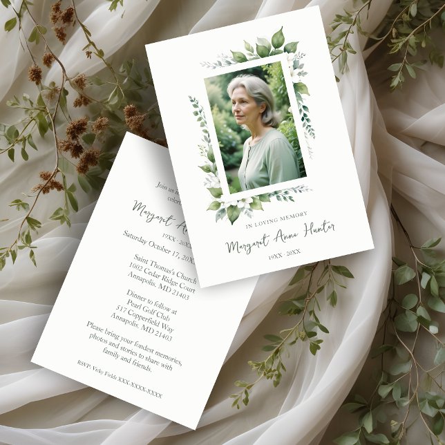 Exuberant Flower & Foliage Frame Funeral Photo Einladung (Exuberant Flower & Foliage Frame Funeral Photo Invitation Card.)