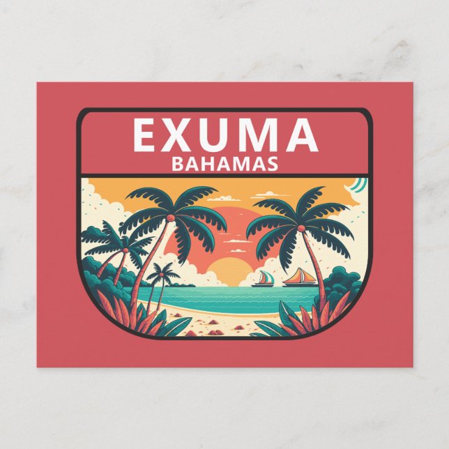 Exuma Bahamas Retro Emblem Postkarte (Vorderseite)