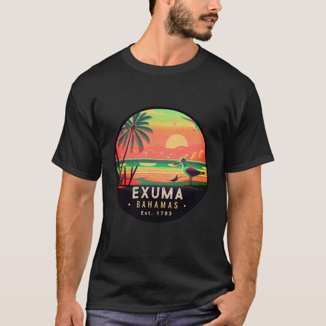 Exuma Bahamas Retro Sunset Seagull Souvenir 1950s T-Shirt (Vorderseite)
