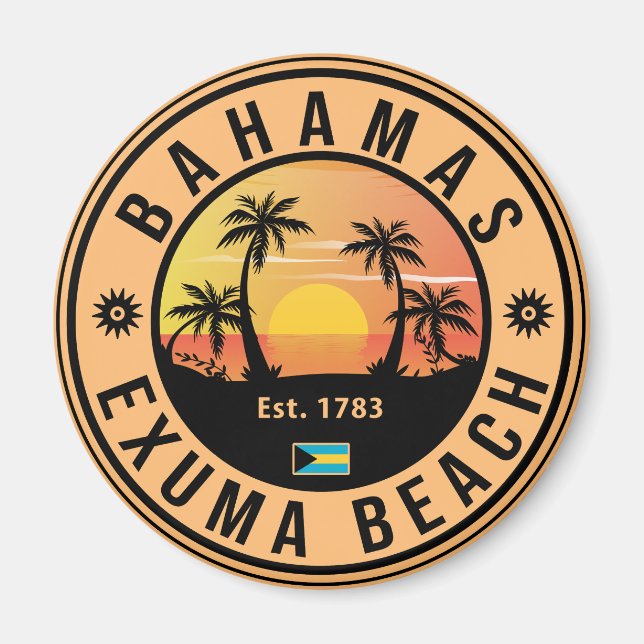 Exuma Bahamas Retro Sunset Vintag Souvenirs Magnet (Vorne)