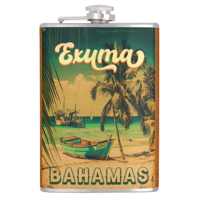 Exuma Bahamas Vintag Beach Souvenirs Flachmann (Vorderseite)