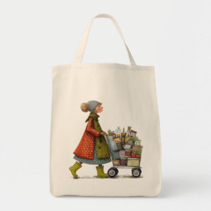 Exzentrische Dame mit Einkaufswagen Tragetasche