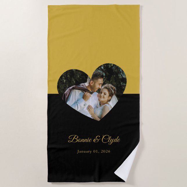 Eye-casing Heart Couple Gold and Black Strandtuch (Vorderseite)