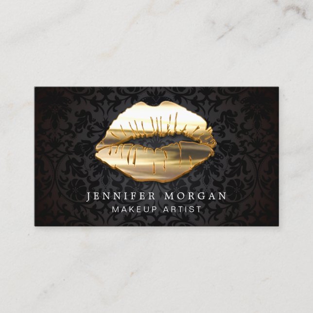 Eye Catching 3D Black Gold Lips Terminierungskarte Terminkarte (Vorderseite)