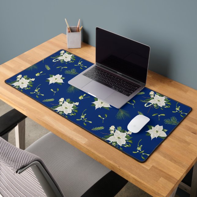 Eye Catching Floral Pattern Navy Blue Schreibtischunterlage (Büro 2)