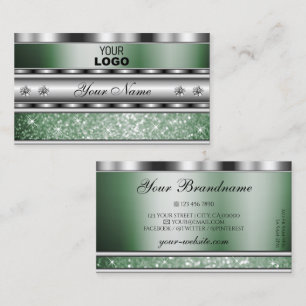 Eye Catching Silver Green Sparkle Glitzer Add Logo Visitenkarte