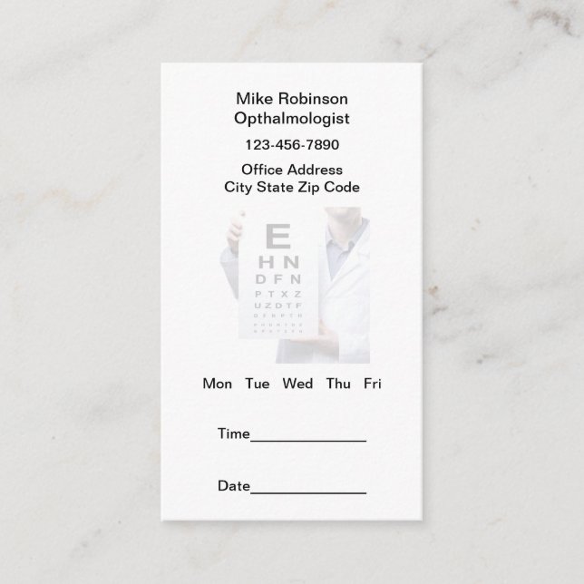 Eye Doctor Ernennung Erinnerung Businesscard Terminkarte (Vorderseite)