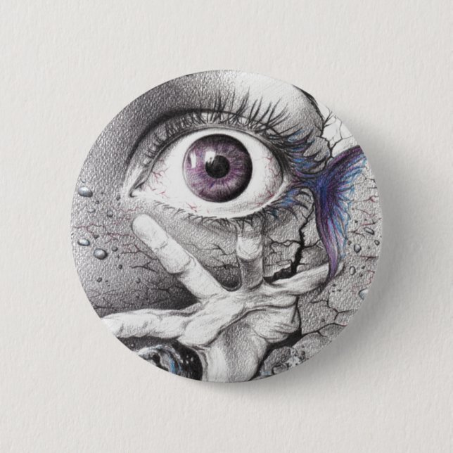 Eye fish and hand Dark Surreal art Cool Drawing Button (Vorderseite)