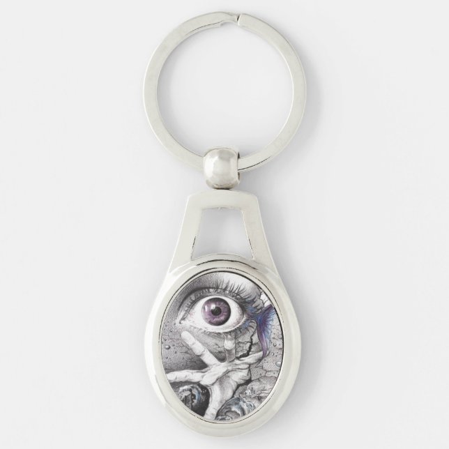 Eye fish and hand Dark Surreal art Cool Drawing Schlüsselanhänger (Vorderseite)