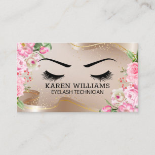 Eye Lash Gold Ribbon Pinke Blumen Visitenkarte