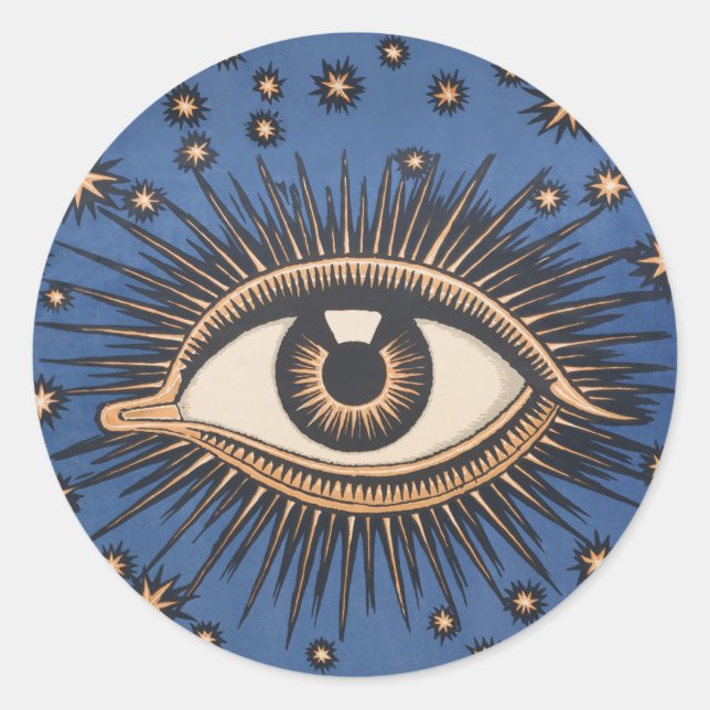 Eye Stars Moon Celestial Nouveau Runder Aufkleber (Vorderseite)