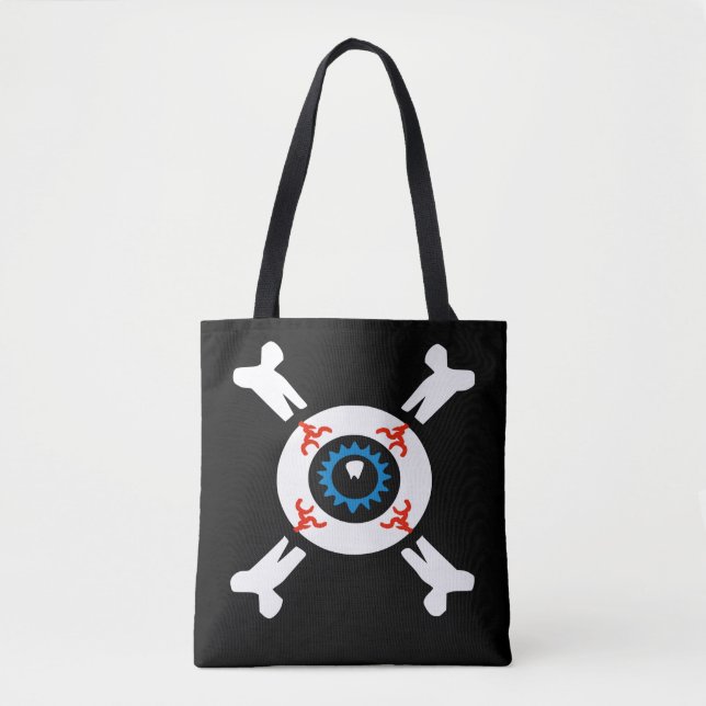 Eyeball und Crossbones (dunkle BG) Tote Bag Tasche (Vorderseite)