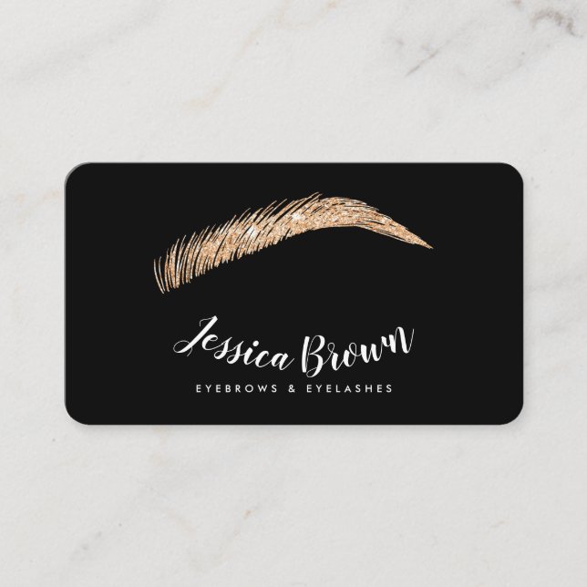 Eyebrow Lashes Rose Gold Glitzer Name glasig schwa Visitenkarte (Vorderseite)