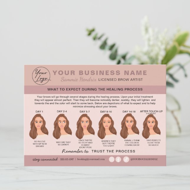 Eyebrow Microblading Aftercare Instructions Card Einladung (Stehend Vorderseite)