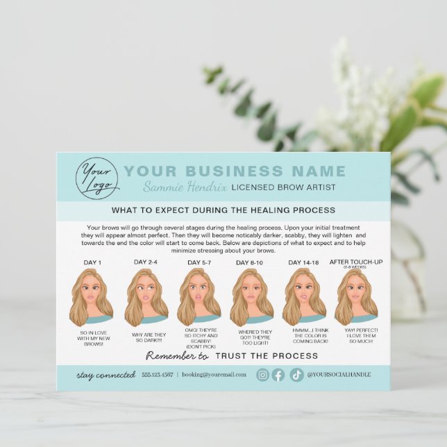 Eyebrow Microblading Aftercare Instructions Card Einladung (Stehend Vorderseite)