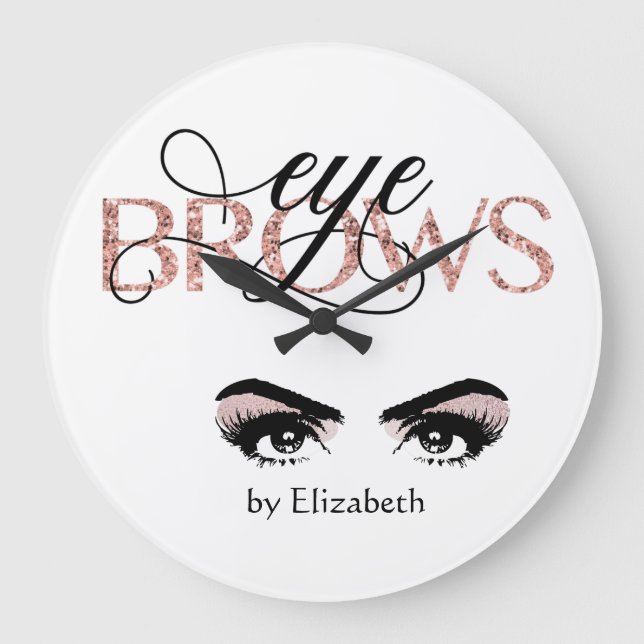Eyebrow Microblading Tinting Waxing Rose Gold Eyes Große Wanduhr (Vorderseite)