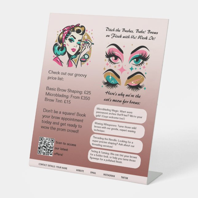 ⭐️ Eyebrow Shaping Sign Template Blush Dusty Pink Sockelschild (Vorderseite)