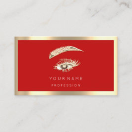 Eyelash Brow Makeup Logo Qr Code Red Gold Frame Visitenkarte
