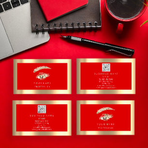 Eyelash Brow Makeup Logo Qr Code Red Gold Gerahmt Visitenkarte