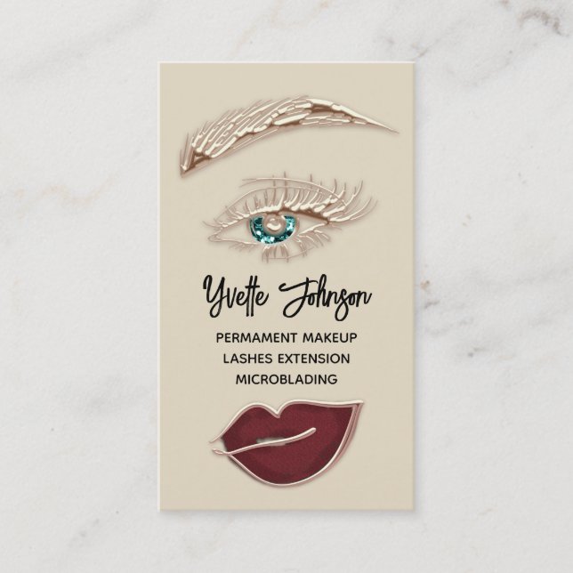 Eyelash Brow Makeup Logo QR Lip Rose Grün Visitenkarte (Vorderseite)