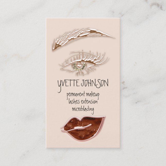 Eyelash Brow Makeup Logo QRCode Lip Gold Rose Visitenkarte (Vorderseite)