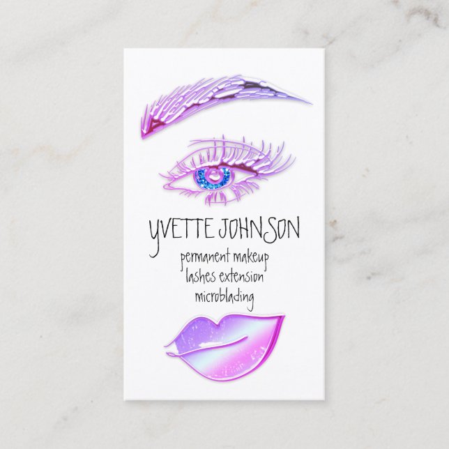Eyelash Brow Makeup Logo QRCode Lip Holograph Pink Visitenkarte (Vorderseite)