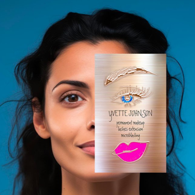 Eyelash Brow Makeup Logo QRCode Lip Rose Rot Rosa Visitenkarte (Eyelash Brow Makeup Logo QRCode Lip Rose Red Pink Business Card)