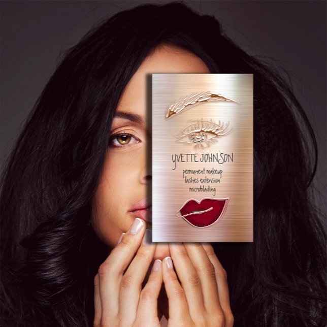 Eyelash Brow Makeup Logo QRCode Lip Rose Rot Visitenkarte (Eyelash Brow Makeup Logo QRCode Lip Rose Red Business Card)
