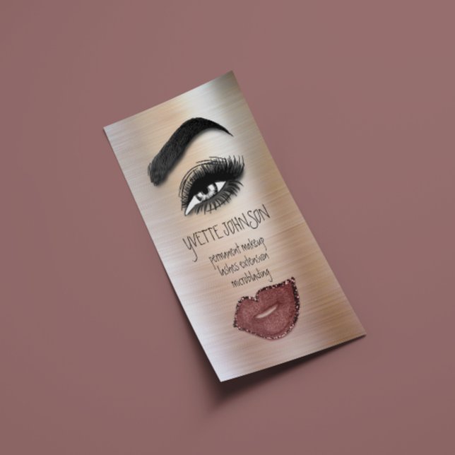 Eyelash Brow Makeup Logo QRCode Lip Rose Skin Visitenkarte (Eyelash Brow Makeup Logo QRCode Lip Rose Skin Business Card)