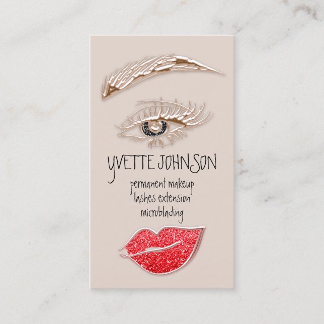 Eyelash Brow Makeup Logo QRCode Lips Rose Rot Visitenkarte (Vorderseite)
