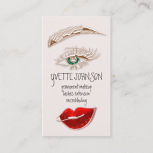 Eyelash Brow Makeup Logo QRCode Lips Rose Rot Visitenkarte