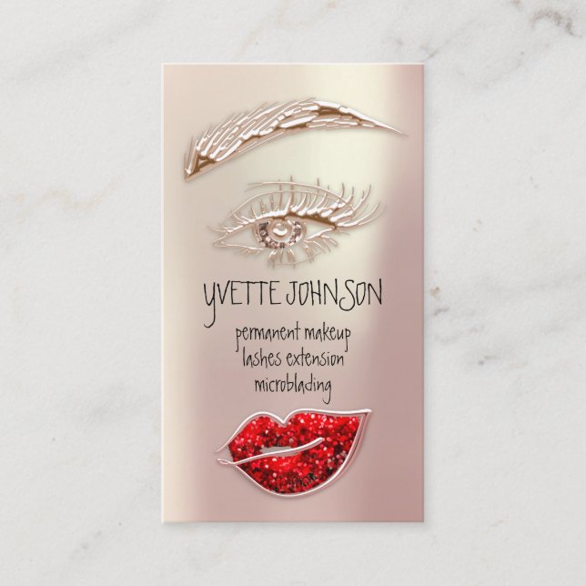 Eyelash Brow Makeup Logo QRCode Rose Gold Lip Visitenkarte (Vorderseite)