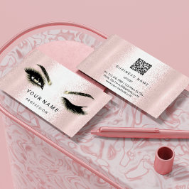 Eyelash Brow Microblade. QR CODE Logo Rosa Pulver Visitenkarte