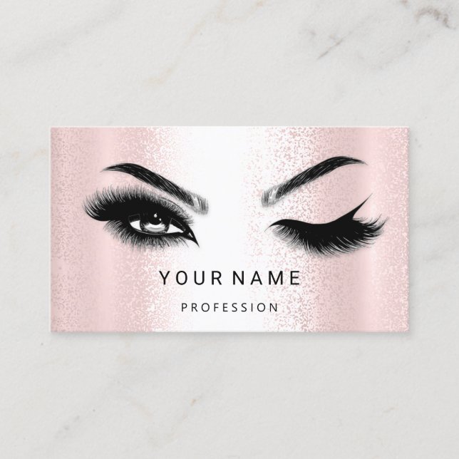 Eyelash Brow Microblade. QR CODE-Logo Silber Rosa Visitenkarte (Vorderseite)