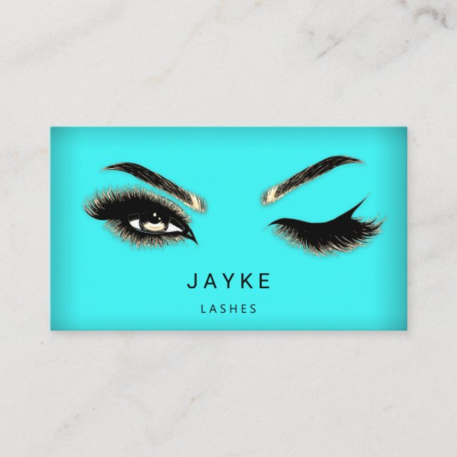 Eyelash Brow Microblade QR Logo Tiffanie Aqua Gold Visitenkarte (Vorderseite)