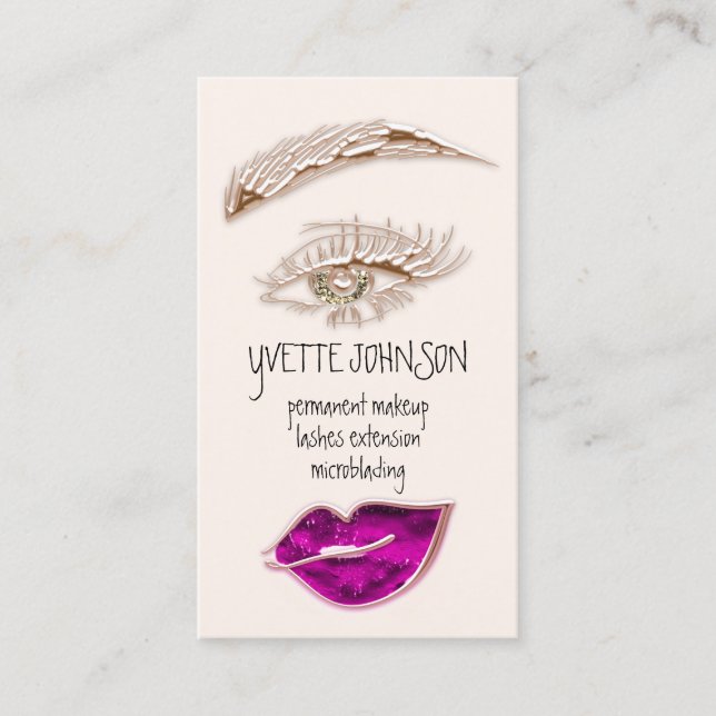 Eyelash Brows Makeup Logo QRCode Pink Lip Gold Visitenkarte (Vorderseite)