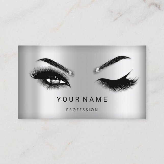 Eyelash Brows Microblade Haar QR CODE Logo Silver Visitenkarte (Vorderseite)