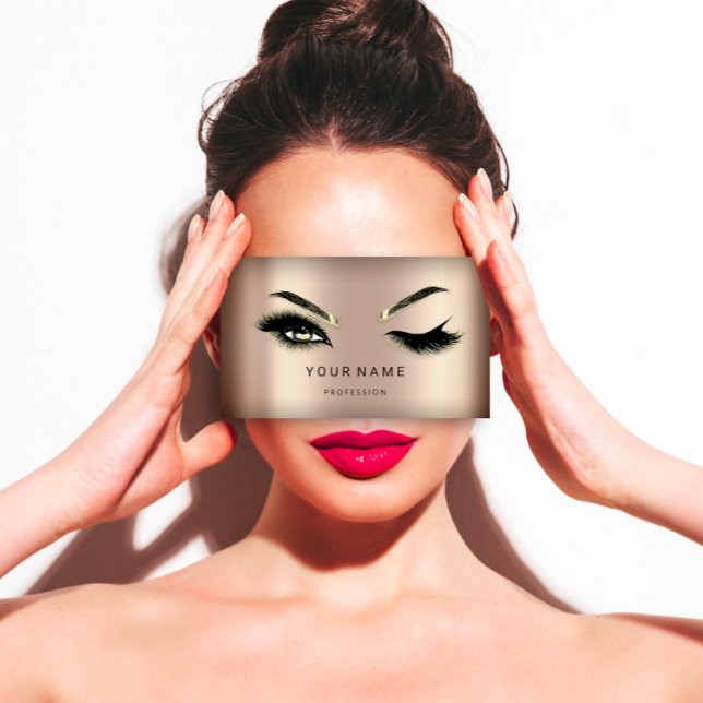 Eyelash Brows Microblade Hair QRCODE Logo-Rose Visitenkarte (Brows Makeup Logo QRCode Powder Lip ocean Eyelash Business Card)