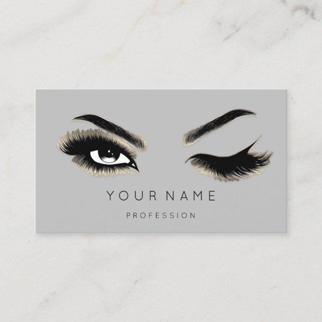 Eyelash Brows Microblading QRCODE Logo Gold Grau Visitenkarte (Vorderseite)