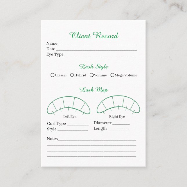 Eyelash-Client-Record Form Business Card Visitenkarte (Vorderseite)